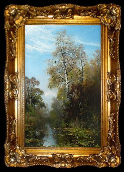 framed  Mauritz Lindstrom Lake Scene in Autumn, ta009-2